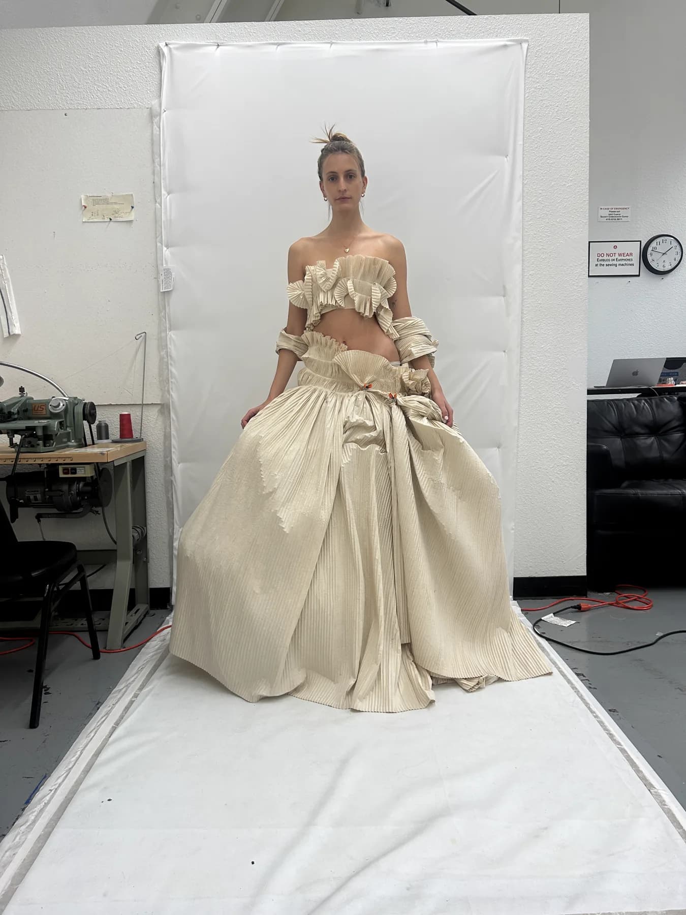 Drape study 3 in pleated muslin